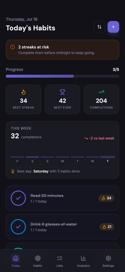 Dark mode Today screen